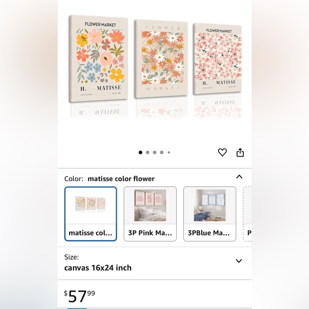 Matisse Colorful Flower Art Prints - Set of 3